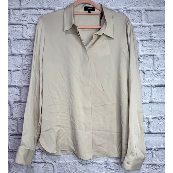 THEORY Classic Fitted Silk Shirt XL NWT - Picture 4 of 7